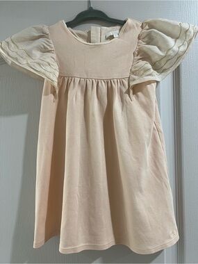 Chloe Girls' Peach Dress with Cream Puff Sleeves